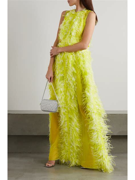 Huishan Zhang Beau Feather And Grosgrain Trimmed Silk Organza Gown In