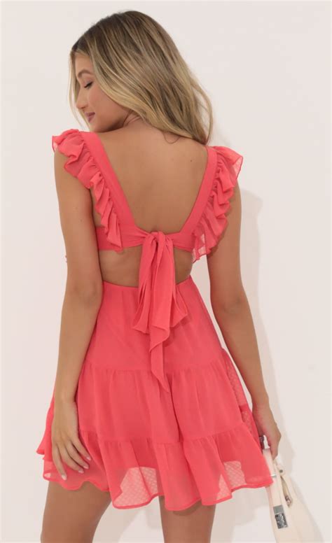 Chiffon Baby Doll Ruffle Dress In Red Coral Lucy In The Sky