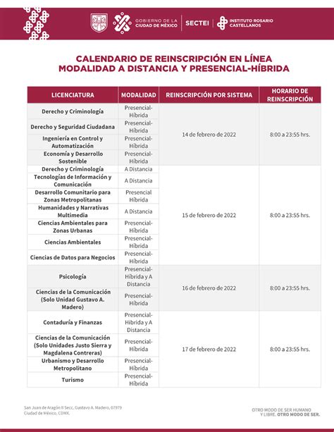 Calendario Reinscripciones Modalidad Presencial Computaci N