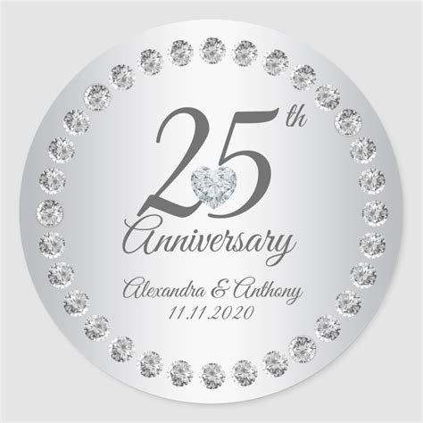 Custom Th Wedding Anniversary Diamonds Silver Classic Round Sticker