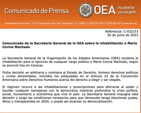 Luis Almagro On Twitter Comunicado De La Secretar A General De La Oea