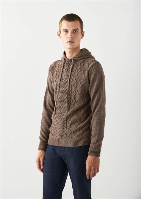 Pull Col Boutonn Capuche En Laine M Lang E Unie Marron Father And Sons