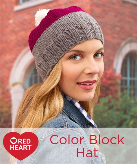 Color Block Hat Free Knitting Pattern In Red Heart Yarns Mix And