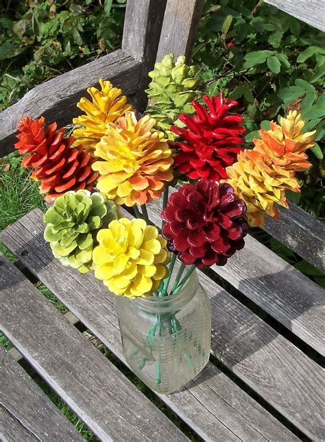 Painted Pinecone Flowers With Branch Stems D