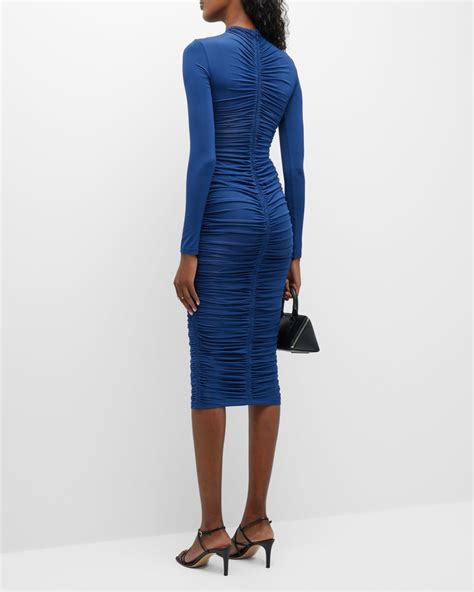 A L C Ansel Ruched Long Sleeve Midi Dress Neiman Marcus