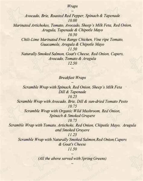 Menu at Luna Cafe, Toronto, 181 Dovercourt Rd