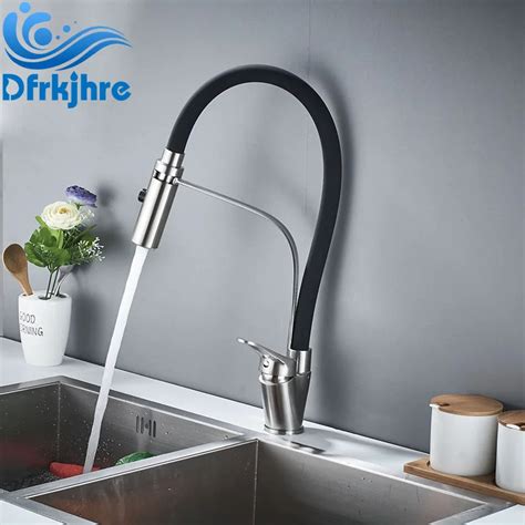 Kitchen Faucet Hot And Cold Water Chrome And Rubber Finish Pull Down Spray Black Kitchen Faucet