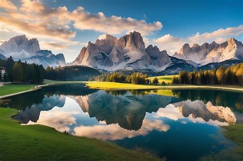 Vue Aérienne Du Lac Antorno Dolomites Paysage Montagneux Du Lac Avec Le