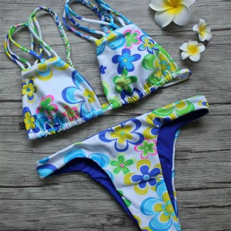 Clover Prints Double Sided Bikini Split Triangle Swimsuits Bikini Set