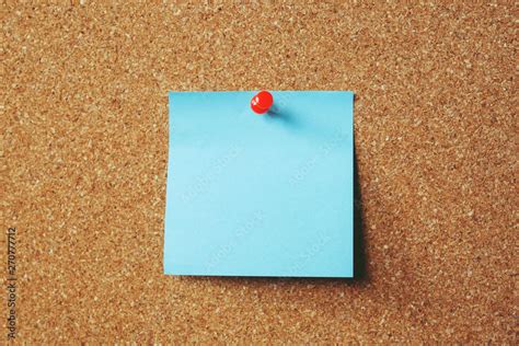 Paper Note Reminder Sticky Notes Pin Paper Blue On Cork Bulletin Board Empty Space For Text