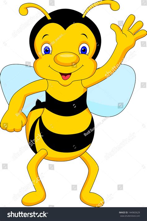 Cute Bee Cartoon Waving Stock Vector 144965629 Shutterstock