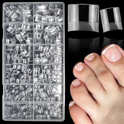 Luckforever 600pc French Tips Gel X Toenail Tips Short Square Clear Fake Toenail