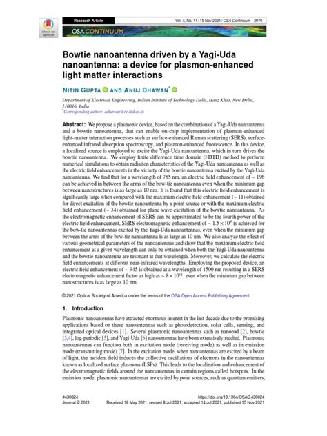 Bowtie Nanoantenna Driven By A Yagi Uda Nanoantenna A Device For