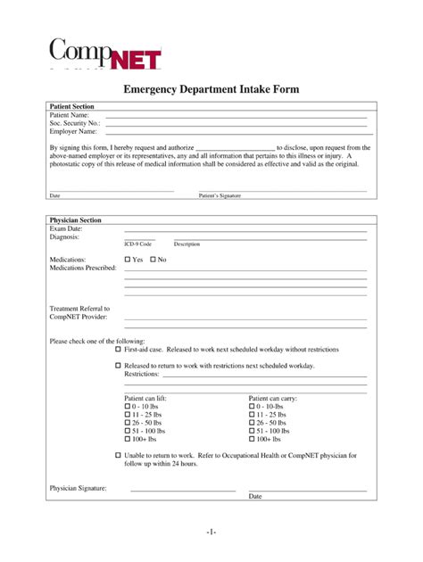 Emergency Department Intake Form Fill Online Printable Fillable Blank Pdffiller