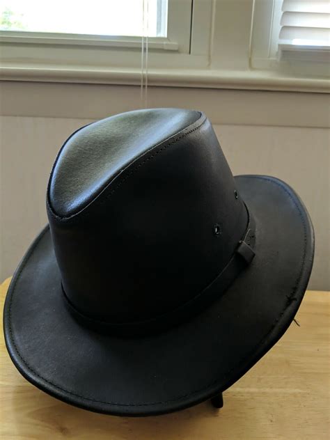 Henschel Hat Co Genuine Black Leather Hat Size L Vi Gem