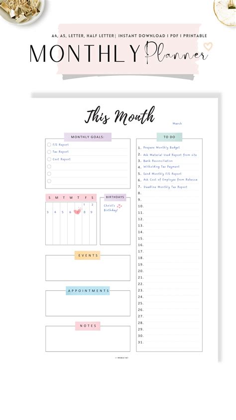 Printable Monthly Planner Template PDF – mrsneat