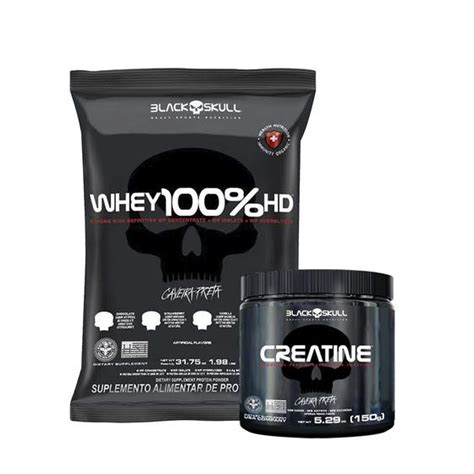 Combo De Whey 100 HD 900g E Creatina Pura 150g BlackSkull Kit De