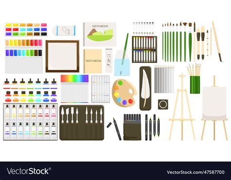 Drawing supplies set isolated on white background Vector Image