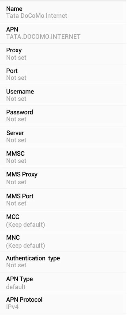 Tata Docomo Internet Settings for Android Galaxy 2025 - 5G 4G LTE APN India
