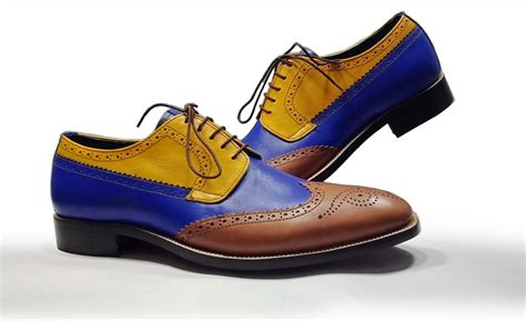 Men S Oxford Wing Tip Handmade Multi Color Shoes Dress Formal Blue