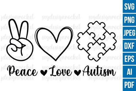 Peace Love Autism Outline Svg Graphic By Svgdesignrocket · Creative Fabrica