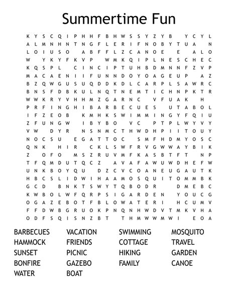 Summertime Fun Word Search Wordmint