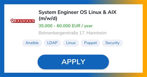 System Engineer Os Linux Aix M W D Job In Mannheim Bauhaus