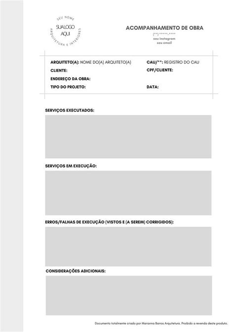 Relat Rio Edit Vel De Acompanhamento De Obra Documentos De