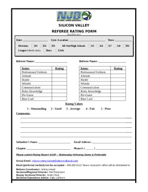 Referee Rating Doc Template PdfFiller