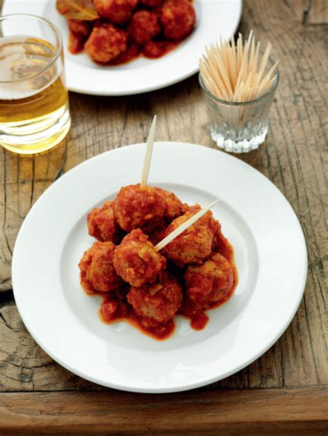 Serrano Ham Lemon And Green Olive Meatballs In Tomato And Sherry Sauce