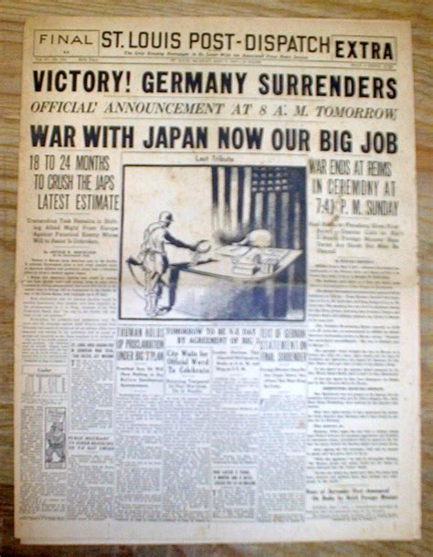 May 7 1945 WW II newspaper Extra- GERMANY SURRENDERS V-E Day - War in ...