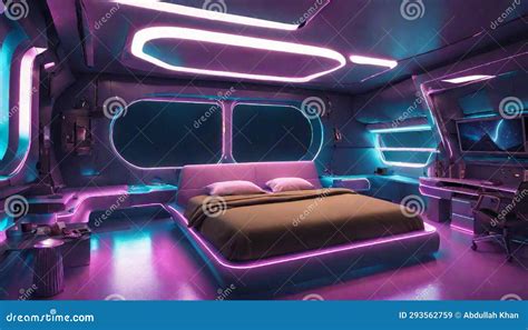 A Futuristic Spaceship-inspired Bedroom with Neon Lights and Metallic ...