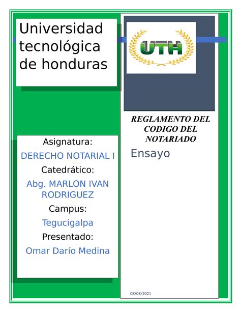 Arancel Notarial Tarea Universidad tecnológica de honduras Asignatura