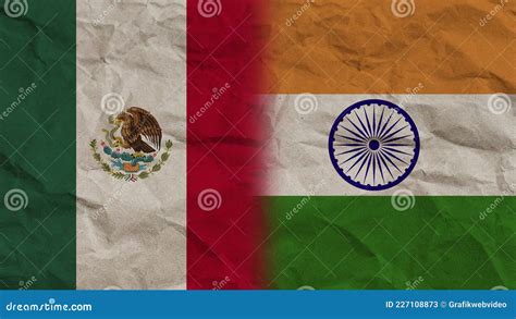 India And Mexico Flags Together Crumpled Paper Effect 3d Illustration