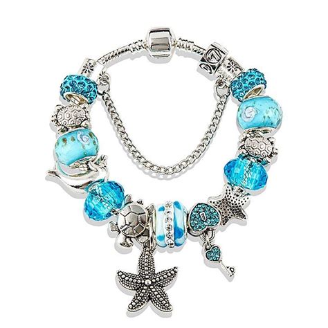 Beaded Starfish Charm Bracelet Swarovski Crystal Bracelet Beaded