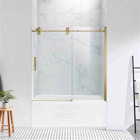 Ove Decors Sydney 59 In H X 58 25 In To 59 75 In W Frameless Sliding Gold Bathtub Door Clear