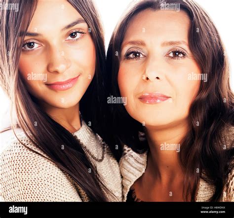 Cute Pretty Teen Daughter With Mature Mother Hugging Fashion St Stock Photo Alamy