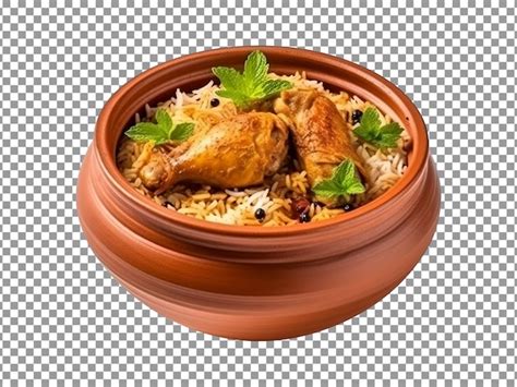 Premium PSD Delicious Chicken Biryani In Clay Pot Isolated On