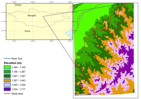 4 The Study Area S Topography And Position In Mongolia Projection WGS