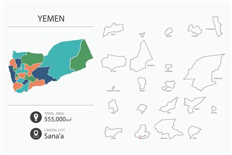 Map of Yemen with detailed country map. Map elements of cities, total ...