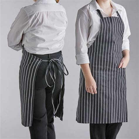 Choice Black And White Poly Cotton Chalk Stripe Standard Bib Apron With