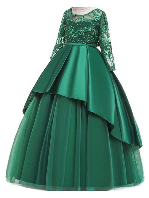 Daisda Ball Gown Long Sleeve Jewel Neck Flower Girl Dresses Polyester