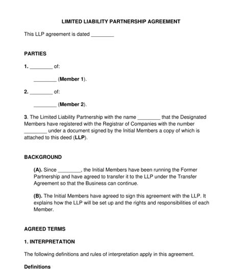 Limited Liability Partnership Agreement Template