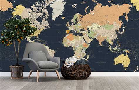 Dark World Map Wallpaper. Free Delivery | Morphico