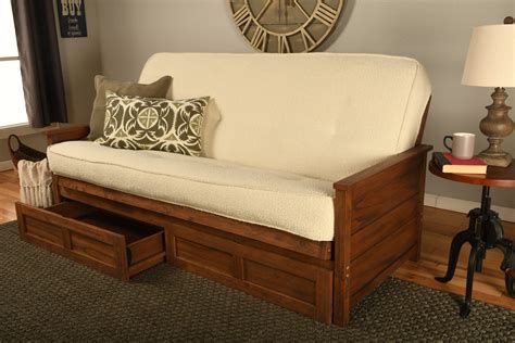 Lexington Full Wood Futon Frame with Mattress and Drawers in Weathered ...