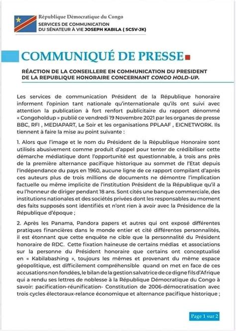 Affaire Enqu Te Congo Hold Up Voici La R Action De Joseph Kabila Via