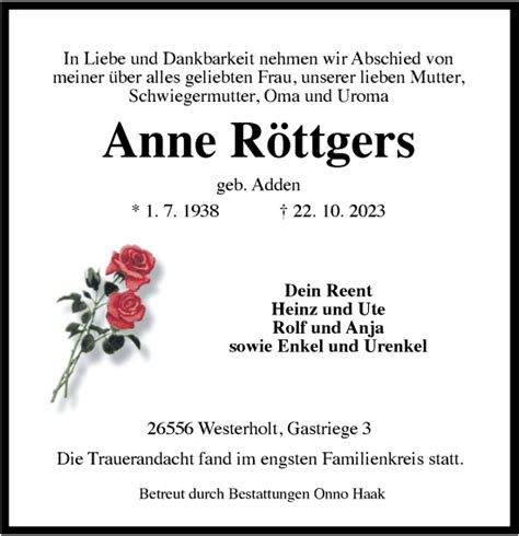 Traueranzeigen Von Anne R Ttgers Nordwest Trauer De