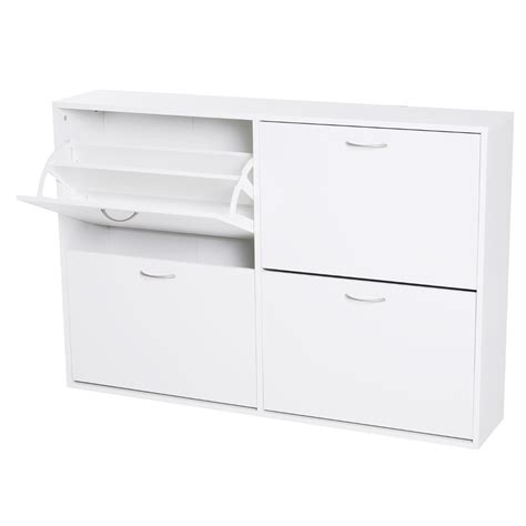 Шкаф за обувки с 4 врати Homcom, Капацитет 24 чифта, 120 x 24 x 81 см ...