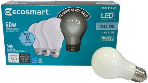 Ecosmart 60 Watt Equivalent A19 Dimmable Energy Star Classic Glass Led Light Bulb Daylight 4