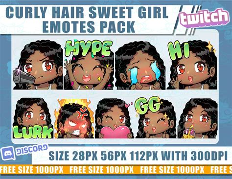 Curly Hair Twitch Emotes Girl Emotes Sweet Girl Emotes Emotes Bundle Emote Twitch Chibi